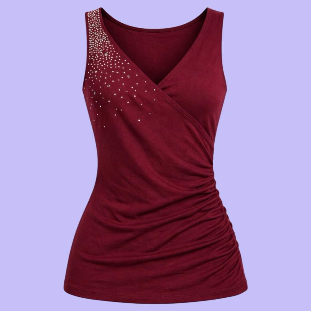 Y2K McBling Burgundy Sleeveless Top - Picture 2 of 6